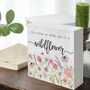 In a Field Full of Roses She Is a Wildflower Sign, Christian Gifts for Women, Baby Girl Nursery Botanical Floral Motivational Sign Decor for Home Girls Room Wall Tabletop Shelf Decor 5x5 C16
