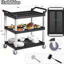 Utility Cart with Tangle-Free Wheels, 3 Tier Rolling Cart with Wheels(2 with Brakes), Heavy Duty 350 Lbs Capacity,Commercial Serving Cart for Home, Office, Restaurant, Warehouse.34 L x 17" W x 38" H