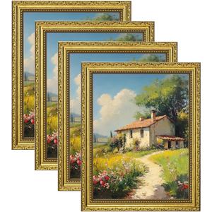 eletecpro 8.5x11 Picture Frames Set of 4, Vintage Frame with Glass Cover, 8.5 by 11 Ornate Gold Photo Frames Display 8.5 x 11 Photo for Tabletop or Wall Decor, Gold