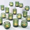 36 Pcs Green Glass Votive Candle Holders Bulk - Assorted Tea Light Holders for Christmas, Tea Party, Fall Wedding, Bridal Shower Table Centerpieces