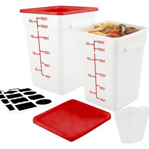 2 Pack Square Food Storage Container With Lid,12-22 Quart Commercial Storage Box With Scale & Handle,Cake Making,Dough Marinating Meat,Kitchen Supplies (Polypropylene, 22 Quart)