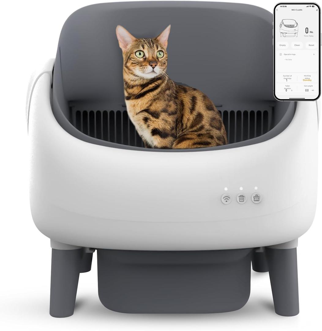 Open-Top Self Cleaning Litter Box, Automatic Litter Box with Dual Safety Sensors, Anti-Pinch Protection, Large Capacity, APP Control, White-Grey