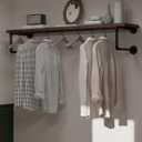 Clothes Rack 48in, Wall Mounted Garment Racks with Real Walnut Wood Shelf, Heavy Duty Hanging Clothes Rack, Multi-Purpose Hanging Rod, Space-Saving Closet Storage