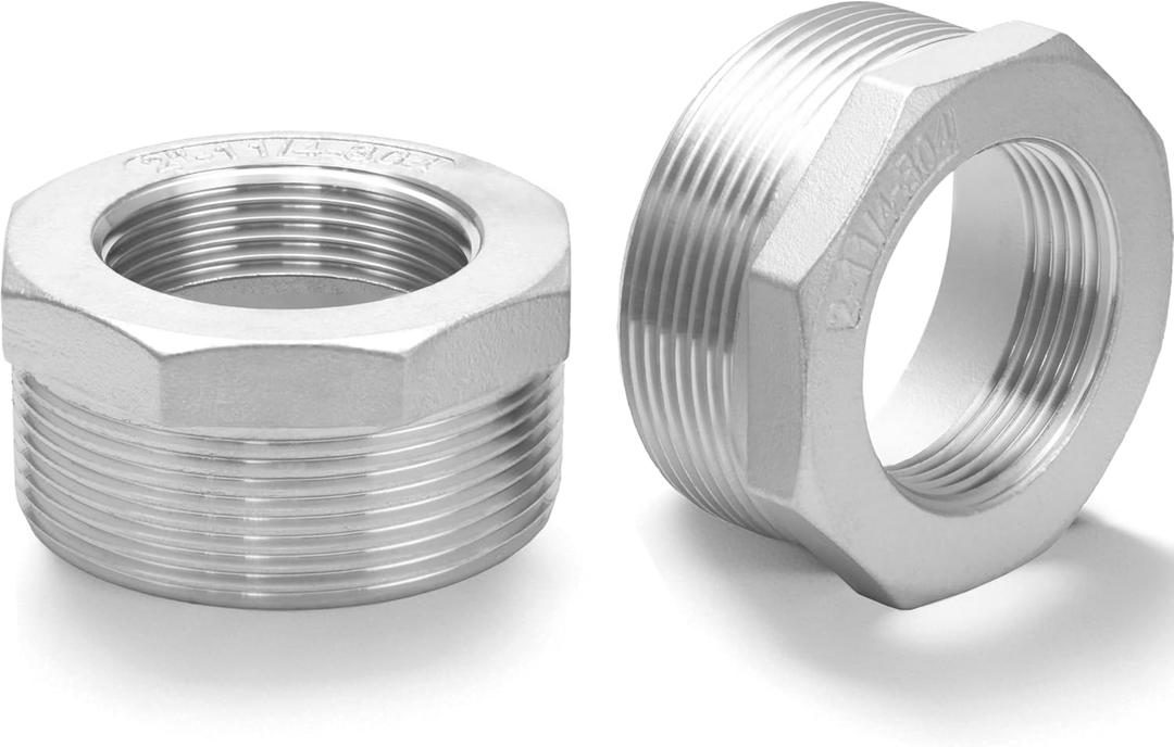 2 to 1 and 1/4 Stainless Steel Pipe Reducer Reducer Hex Bushing, NPT Male to Female Adapter, Stainless Steel Fitting for Plumbing, Gas Line, Air Compressor, Forged Connector (2 Pack)
