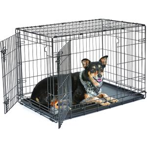 Midwest Homes for Pets 36-Inch New World Crate for Medium-Large Breeds, 41-70 lbs, Double Door Folding Dog Crate, Leak-Proof Tray & Secure Latches, Portable, Durable & Easy to Assemble
