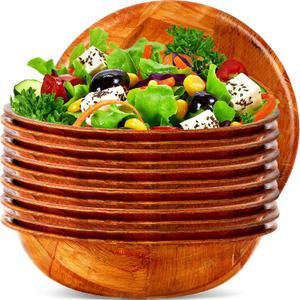 12 Pcs Wooden Salad Bowl Set for Lunch Stackable Wooden Woven Bowl Round Serving Dishes for Kitchen Fruit Vegetable Salad Snack (6 Inch)