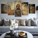 Youkiswallart Buddha Wall Art for Living Room Large 5 Piece Zen Photo Picture HD Canvas Print Paintings for Yoga Room Home Decor Modern Artwork Wooden Framed Ready to Hang Decorations