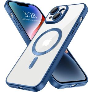 Hython Magnetic Clear for iPhone 14 Case with Camera Lens Protector [Compatible with MagSafe] Luxury Plating Edge Slim Soft TPU Cover Protective Phone Case for iPhone 14 6.1", Matte Deep Blue
