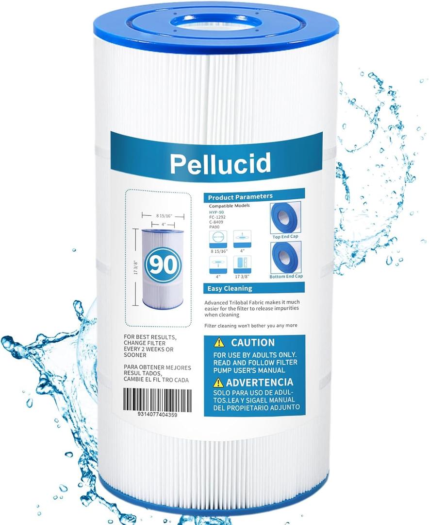 PELLUCID Pool Filter Compatible with Hayward CX900RE, C900, Pleatco PA90, Unicel C-8409, Filbur FC-1292, Sta-Rite PXC95, Easy to Clean and Reuse, Advanced Filtration System for Longer Life