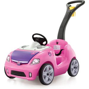 Step2 Whisper Ride II Kids Push Cars, Ride On Car, Seat Belt, Horn, Toddlers Ages 1.5 4 Years Old, Max Weight 50 lbs., Quick Storage, Stroller Substitute, Pink