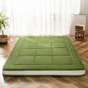 MAXYOYO Futon Mattress, Padded Japanese Floor Mattress Quilted Bed Mattress Topper, Extra Thick Folding Sleeping Pad Breathable Floor Lounger Guest Bed for Camping Couch, Green, Queen
