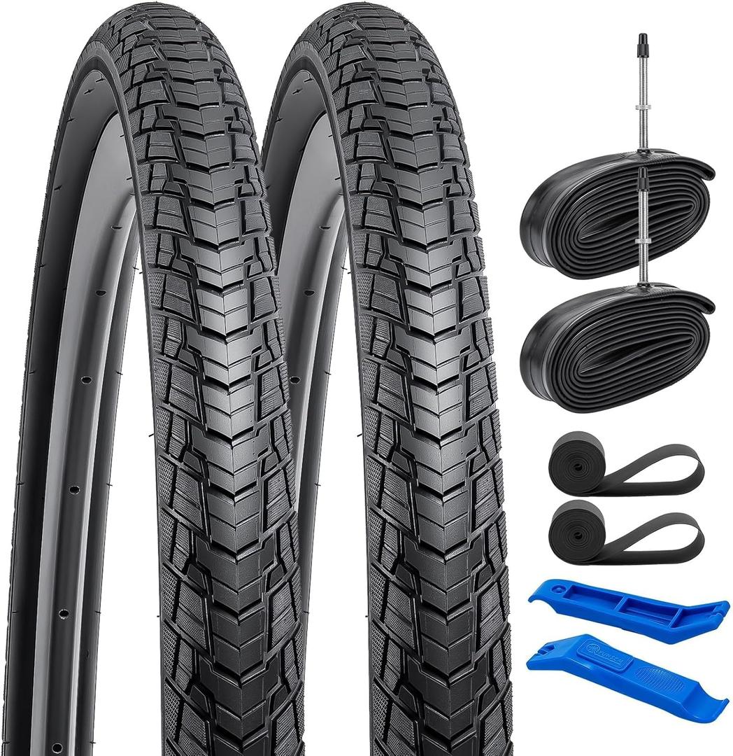 YUNSCM 2-PCS 700C Road Bike Tires 700x32C/32-622 and 700C Heavy Duty Bike Tubes Presta Valve Compatible with 700x30C 700x31C 700x32C 700x33C 700x34C Bike Bicycle Tires and Tubes (Y-1126)