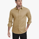 ERFMFKL Mens Solid Breathable Dress Shirts Long Sleeve Slim Fit Casual Business Button Down Formal Shirt, M