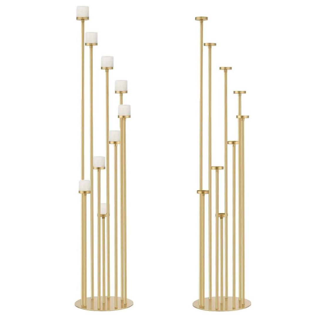 Fullvaseer 2pcs 9 Arm Candelabra,Floor Candle Holders Tall Set for Wedding Aisle Decoration,Gold Candelabras for Fireplace,Candle Stand Fit for Flameless or Wax