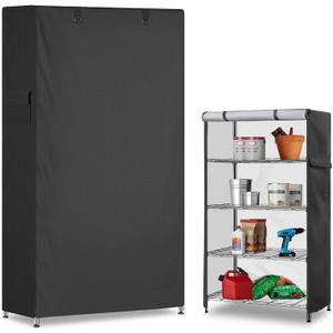 Storage Shelf Cover,Outdoor Heavy Duty 600D 48''W x 18''D x 82''H Dustproof Waterproof Shelf Covers for Wire Shelving,Storage Rack Cover with Zipper (Black)