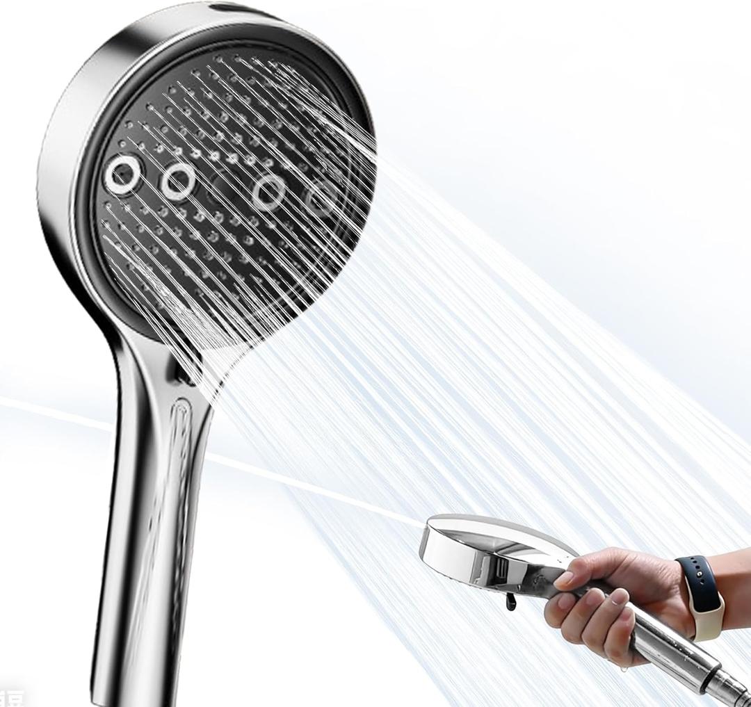 Filtered Shower Head Chrome, High Pressure Shower Head with Handheld, Removable 3 Spray Modes Showerhead for Hard Water, Large Face Adjustable Angle Rainfall Showerhead for bath
