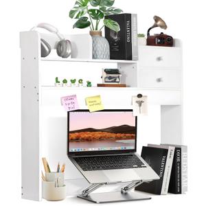 YGYQZ Wood Desk Shelf Organizer, Desk Hutch Top Only, Book Shelf for Comuputer Display Rack Storage Stand for Office, Home, Dorm (White)