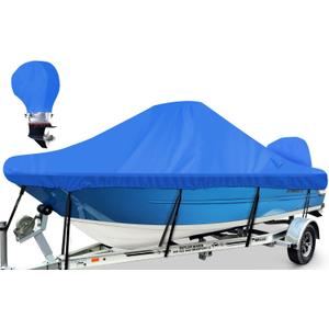 Waterproof Center Console Boat Cover 16-18ft, Heavy Duty 1300D Marine Grade Polyester Canvas 16' 17 ft 18 Foot Boat Center Console Covers, Blue (16'-18' Long (Beam Width up to 98"))