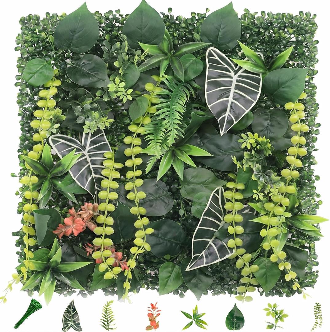4 Pack 20"x20"Grass Wall Panels-Artificial Boxwood Panels for Greenery Wall Backdrop,UV-Protected Greenery Wall Backdrop Faux Greenery for Indoor Outdoor Decor,Garden Fence,Wedding,Privacy Screen