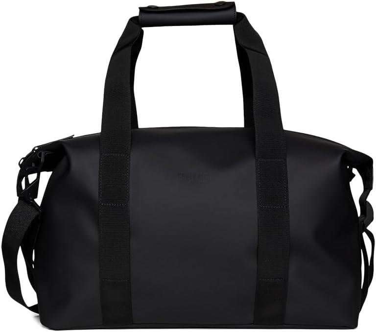 RAINS Hilo Weekend Bag Small - Black Waterproof Travel Duffel for Men and Women - Compact Black Duffle with Coated Zip, Adjustable Strap, Compression Straps 