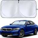 EcoNour Car Windshield Sun Shade with Mirror Cut | Sunshade for Car Windshield for Sun,Heat,UV Rays, 240T Polyester Windshield Shade Foldable for SUVs, Sedans, Coupe, Hatchbacks | Medium (64" x 32")