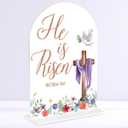 2 x He is Risen Easter Decor He is Risen Table Decor Religious Easter Decorations for Home Christian Gifts with Bible Verse Sign Arch Acrylic 6x8 Inch for Table Home Party White