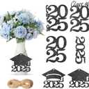 Jutom 48 Pcs Glitter 2025 Cutouts Tags Graduation Decoration Class of 2025 Centerpiece with 708.6 Inch Rope Graduation Party Favor Grad Cap Tags New Year Supplies(Black)