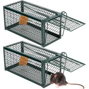 Qualirey 2 Pcs Humane Rat Trap Chipmunk Rodent Mouse Squirrel Trap Small Live Animal Mouse Voles Hamsters Live Cage Rat Mouse Cage for Mice Easy to Catch and Release (Green)