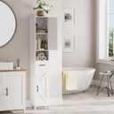 Homhedy 67" H Tall Bathroom Storage Cabinet with 2 Barn Doors and 1 Drawer, Narrow Storage Unit, Adjustable Shelves, Floor Cabinet for Bathroom, Living Room, Entryway, Kitchen, White, (11.8" W), 11.8"D x 11.8"W x 66.9"H