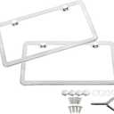 SunplusTrade 2 Stainless Steel Polish Mirror License Plate Frame + Chrome Screw Caps (Silver)