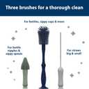 Dr. Brown's Silicone Cleaning Brush Set with Bottle, Spout, and Straw Brush, 3 Brushes to Clean Baby Bottles, Spouts, Nipples, and Straws, BPA Free  3-Pack (Compact)
