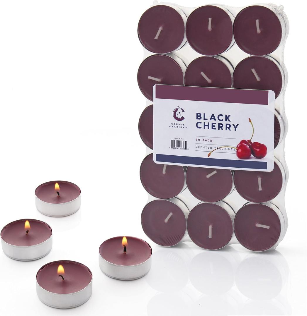 Candle Charisma Tealights Scented Candles - 30 Pack - Made in USA (Black Cherry)