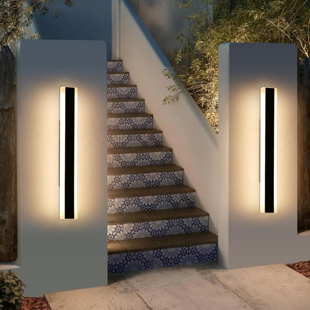 Mikeru 2Pack 23.6inch Outdoor Light Fixtures, 3000/4500/6000K 3 Color Modern Black Linear Wall Lights Front Porch Light Wall Mounted Led Lighting for Basement, Shop,Garage Non-Dimmable