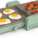 Bella 10"x 20" Ceramic Fold-n-Store Dual Temp Griddle, Fits-anywhere Kitchenware, Ever Good Ceramic Nonstick Coating, 2 Temperature Zones up to 400F, Dishwasher Safe Drip Tray, 1500 Watt, Sea glass