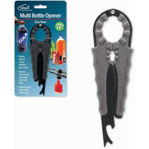 Jokari Multi Bottle Opener for Jars Bottles and Cans 3 in 1 Easy Grip Lid Opener for Weak Hands Twist Caps Pull Tabs Pop Tops and Small Lids Arthritis Aid Manual Kitchen Tool Black