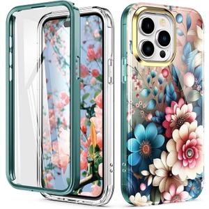 Cute Flower Case for iPhone 16 Pro Max 6.7 inch Built with Screen Protector, Lightweight and Stylish Full Body Shockproof Protective Rugged TPU Case for Women/Girls-Camellia
