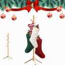 Christmas Stocking Holder Stand, Wooden Stocking Holder Stand with 8 Hooks, Freestanding Stocking Hanger Rack for Floor, Natural