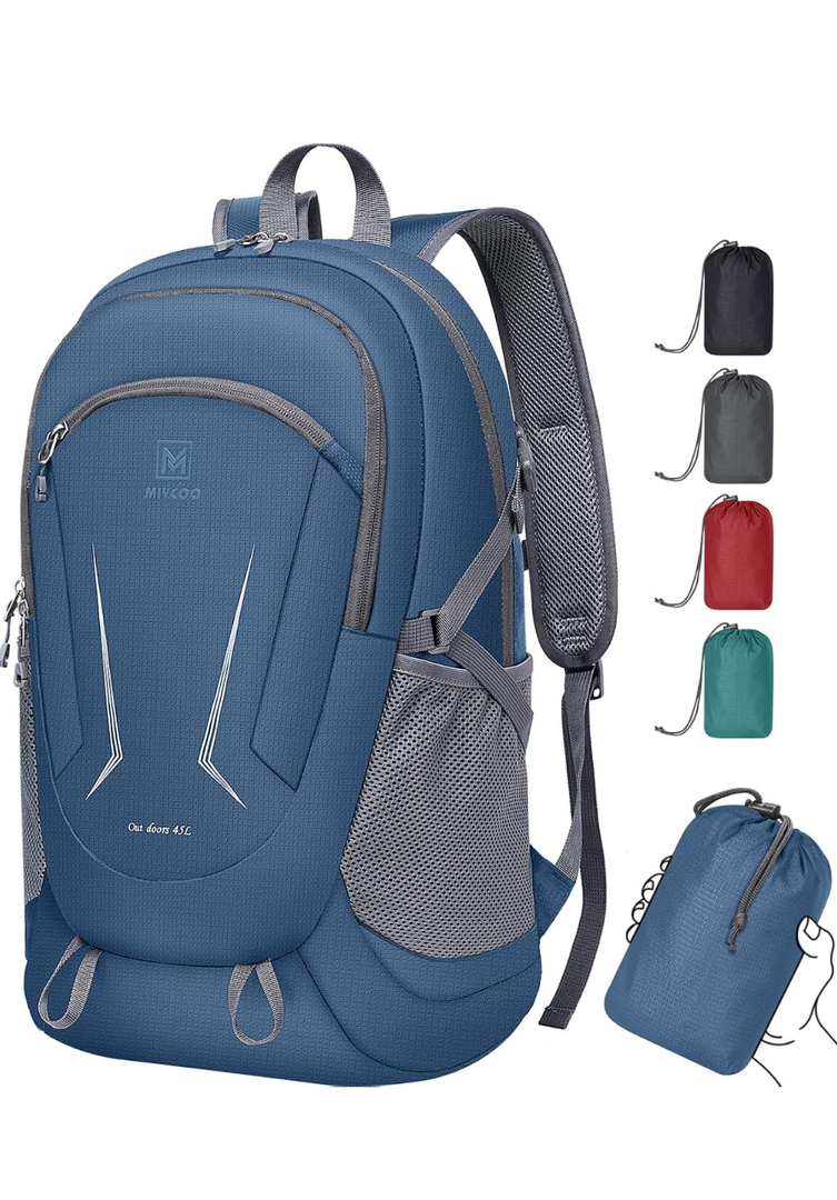 MIYCOO Backpack - Ultra Lightweight Packable Backpack for Travel Camping, 45L Hiking Back Pack Waterproof Foldable Daypack for Men Women Blue