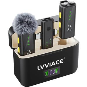 Wireless Microphone for iPhone iPad Android (Lightning/USB C), Dual Mics & Charging Case w/Digital Display, Smart Noise Reduction, 45H Battery Life, 50M(164FT) Range for Video YouTube TikTok
