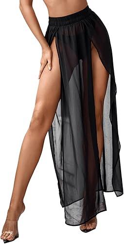 Verdusa Women's Chiffon Beach Swimsuit Cover Up Split Thigh Bikini Maxi Skirt (Large)
