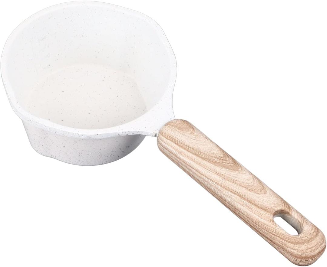 Mini Milk Warmer Pot, 9.5oz/280ml Nonstick Sauce Pan Butter Melting Pot for Stove Top, Small Coffee Milk Warmer with Pour Spout for Home Kitchen Restaurant Cooking, Heating, Boiling (White)