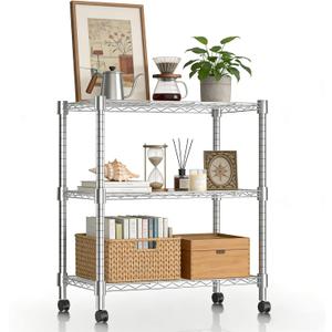 Xcity Storage Shelves, 3 Tier Heavy Duty Metal Shelving Unit with Wheels, 1050 LBS Adjustable Steel Wire Shelf for Commercial, Pantry, Kitchen, Garage, 14" D x 24" W x 30" H, Chrome