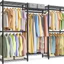 SONGMICS Heavy-Duty Clothes Rack, Garment Rack, Portable Closet, 68.7-Inch Wide Clothing Rack with Adjustable Mesh Shelves and Hanging Rails, Ink Black ULGR433B01, 68.7"L x 76"H