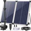 POPOSOAP 70W Solar Water Pump, Solar Water Fountain with Water Shortage Protection, Solar Pond Pump 580GPH Adjustable with PVC Clear Tubing, 17Ft+10Ft Cord for Ponds, Garden, Waterfall, Hydroponics