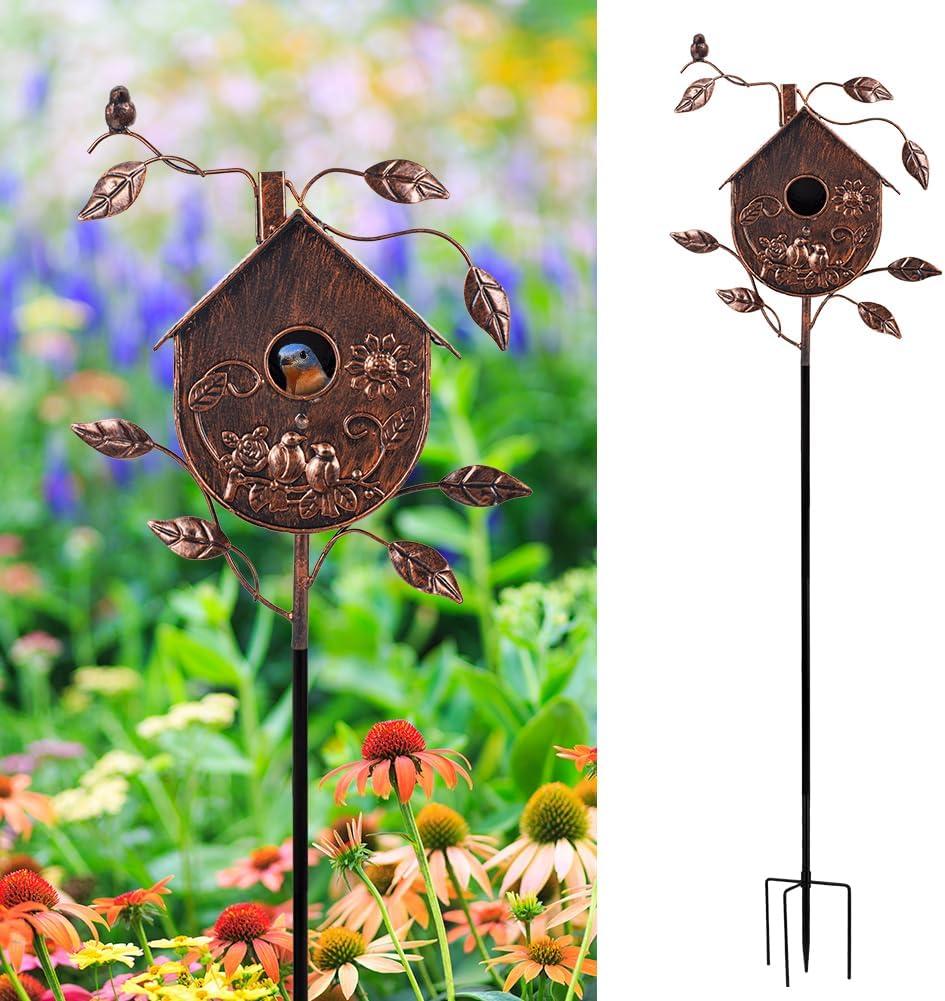 DREAMSOUL 48" Bronze Bird Houses for Outside Decorative Metal Birdhouse, Vintage Bird House Pole with 1.6" Entrance Hole for Patio, Yard, Garden