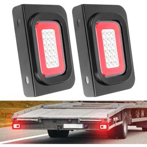 12V DC Trailer Tail Light with Black Bracket, 2 PCS 42 LED 3-in-1 Brake Reverse Running Trailer Lights with Grommets Plugs for Trailer Truck RV Tractor Jeep