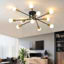 Modern Sputnik Gold and Black Semi Flush Mount Ceiling Light Fixture Minimalist,Mid Century Large 11 Light Metal Chandelier for Living Room Dining Room Bedroom Kitchen Office Entryway