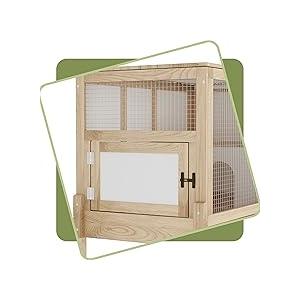 Pig House for 2 with Stand, Small Animals Rabbit Cages with a Pull Out Tray, Wooden 2 Stories Indoor Large Hamster Habitat Playpen with Ramp, Hideout, Platform