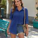 Zeagoo Womens Button Down Shirts Long Sleeve Cotton Gauze Tops Casual Collared Blouses Loose Fit (M)