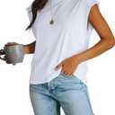 Women's Cap Sleeve Tank Top Crew Neck T Shirts Loose Fit Basic Summer Casual Tee Tops (Large)